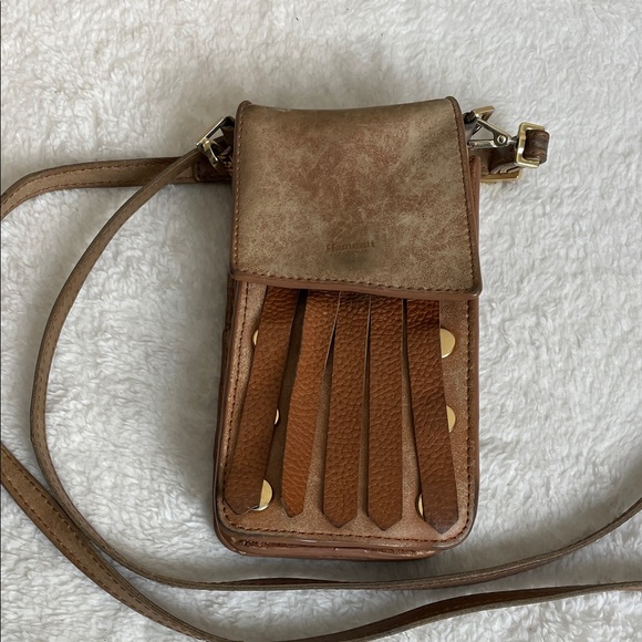 Hammitt Handbags - Hammitt 310 Tan Brown Saddle Leather Fringe Crossbody Phone Case Wallet Purse